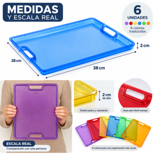 Bandejas traslúcidas 6 unidades 38 x 28 x 2 cm